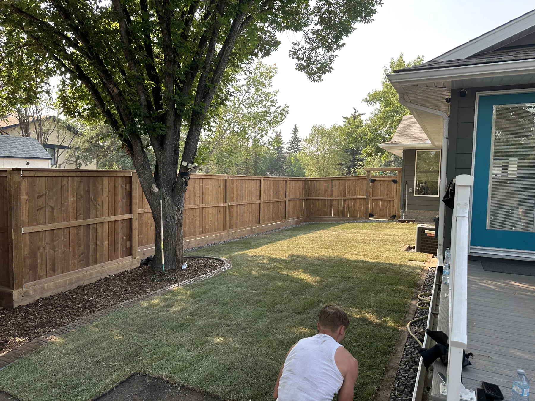 The same backyard after new sod and finishing work